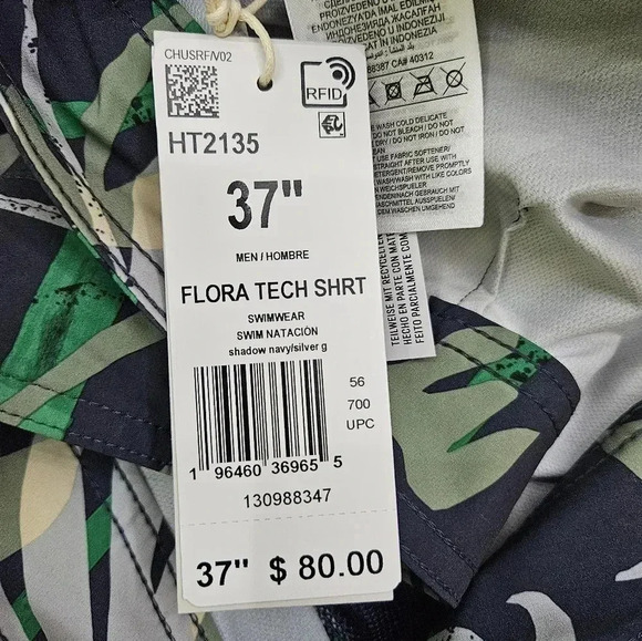 Adidas Floral Beach Tech Shorts Green‎ and Gray Men's Size 37 - Picture 4 of 8
